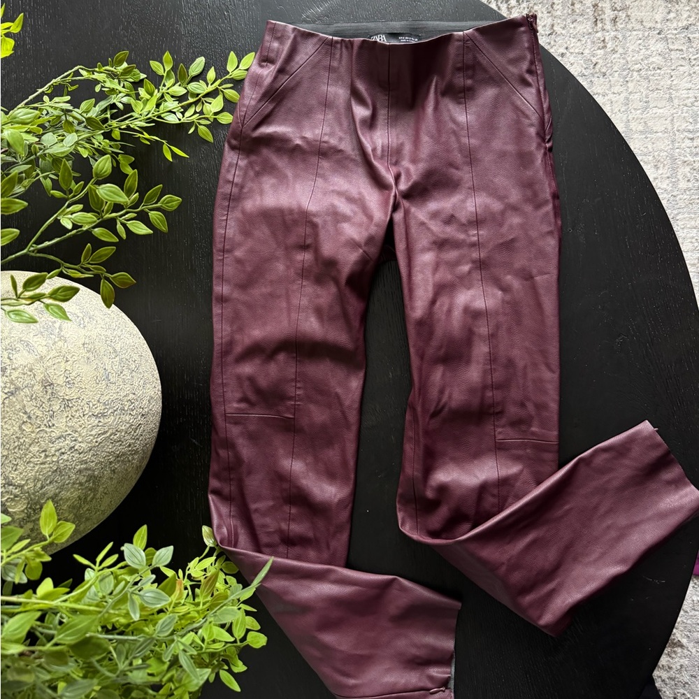 Zara burgundy leather pants